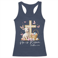 He Is Risen Easter Racerback Tank Top Lamb Flowers Cross