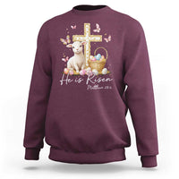He Is Risen Easter Sweatshirt Lamb Flowers Cross