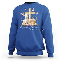 He Is Risen Easter Sweatshirt Lamb Flowers Cross