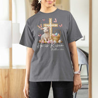 He Is Risen Easter T Shirt For Women Lamb Flowers Cross