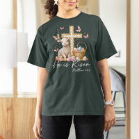 He Is Risen Easter T Shirt For Women Lamb Flowers Cross