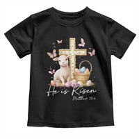 He Is Risen Easter Toddler T Shirt Lamb Flowers Cross