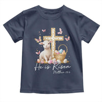He Is Risen Easter Toddler T Shirt Lamb Flowers Cross