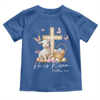 He Is Risen Easter Toddler T Shirt Lamb Flowers Cross