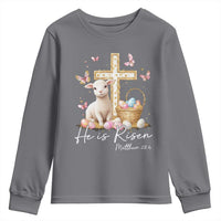 He Is Risen Easter Youth Sweatshirt Lamb Flowers Cross