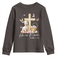 He Is Risen Easter Youth Sweatshirt Lamb Flowers Cross