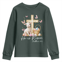 He Is Risen Easter Youth Sweatshirt Lamb Flowers Cross