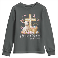 He Is Risen Easter Youth Sweatshirt Lamb Flowers Cross