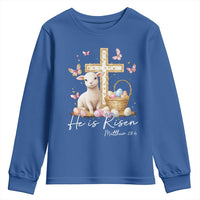 He Is Risen Easter Youth Sweatshirt Lamb Flowers Cross