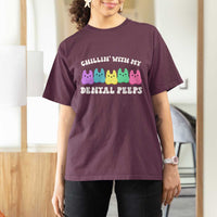Easter Dental Bunny T Shirt For Women Chilling With My Dental Peeps - Wonder Print Shop