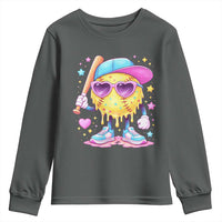Funny Softball Drip Youth Sweatshirt Ice Cream Sprinkles Softball Girls Kid