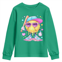 Funny Softball Drip Youth Sweatshirt Ice Cream Sprinkles Softball Girls Kid