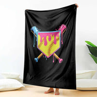 Softball Drip Throw Blanket Ice Cream Drip Youth Girls Softball Sport