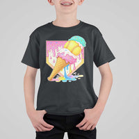 Softball Drip T Shirt For Kid Cute Softball Girls Ice Cream Drip Game Day