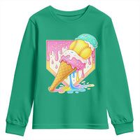 Softball Drip Youth Sweatshirt Cute Softball Girls Ice Cream Drip Game Day