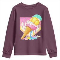 Softball Drip Youth Sweatshirt Cute Softball Girls Ice Cream Drip Game Day