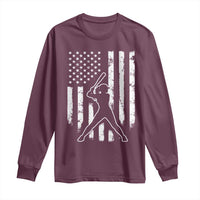 Vintage Patriotic Softball Long Sleeve Shirt Girls Baseball Softball Player American Flag