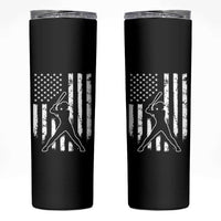 Vintage Patriotic Softball Skinny Tumbler Girls Baseball Softball Player American Flag