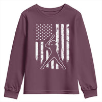 Vintage Patriotic Softball Youth Sweatshirt Girls Baseball Softball Player American Flag