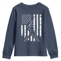 Vintage Patriotic Softball Youth Sweatshirt Girls Baseball Softball Player American Flag