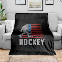 Hockey Bigfoot USA Flag Throw Blanket Vintage Patriotic Ice Hockey Player - Wonder Print Shop