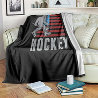 Hockey Bigfoot USA Flag Throw Blanket Vintage Patriotic Ice Hockey Player - Wonder Print Shop