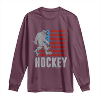 Hockey Bigfoot USA Flag Long Sleeve Shirt Vintage Patriotic Ice Hockey Player - Wonder Print Shop