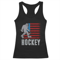 Hockey Bigfoot USA Flag Racerback Tank Top Vintage Patriotic Ice Hockey Player - Wonder Print Shop