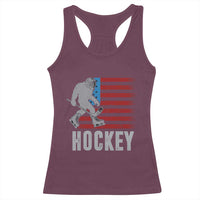 Hockey Bigfoot USA Flag Racerback Tank Top Vintage Patriotic Ice Hockey Player - Wonder Print Shop