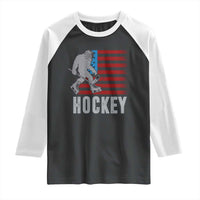 Hockey Bigfoot USA Flag Raglan Shirt Vintage Patriotic Ice Hockey Player - Wonder Print Shop