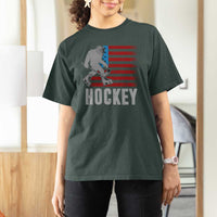 Hockey Bigfoot USA Flag T Shirt For Women Vintage Patriotic Ice Hockey Player - Wonder Print Shop