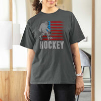 Hockey Bigfoot USA Flag T Shirt For Women Vintage Patriotic Ice Hockey Player - Wonder Print Shop