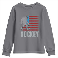 Hockey Bigfoot USA Flag Youth Sweatshirt Vintage Patriotic Ice Hockey Player - Wonder Print Shop