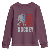 Hockey Bigfoot USA Flag Youth Sweatshirt Vintage Patriotic Ice Hockey Player - Wonder Print Shop