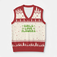 Girls Love Flowers Weed Cannabis V-Neck Knit Sweater Vest Funny Marijuana 420 Gift
