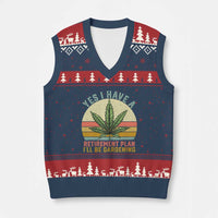 Funny Retired Weed Lovers V-Neck Knit Sweater Vest Vintage I Have a Retirement Plan Gardening 420 Gift - Wonder Print Shop