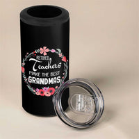 Retired Teacher 4 in 1 Can Cooler Tumbler Floral For Grandmas Retirement