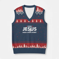 Christian Fishing V-Neck Knit Sweater Vest Even Jesus Had A Fish Story Funny Fisherman - Wonder Print Shop