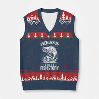 Funny Fishing V-Neck Knit Sweater Vest Even Jesus Had A Fish Story Funny Christian Fisherman - Wonder Print Shop
