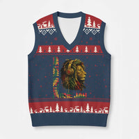 One Love Rasta Lion V-Neck Knit Sweater Vest Rastafari Reggae Jamaica Roots Lion of Judah Dreadlocks - Wonder Print Shop