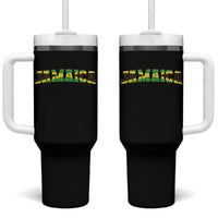 Jamaican Pride Tumbler With Handle Retro Jamaica Flag Distressed Varsity Lettering Style - Wonder Print Shop