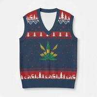 Jamaica Flag Cannabis V-Neck Knit Sweater Vest Funny Stoner Weed Lovers Marijuana 420 - Wonder Print Shop