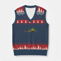 Reggae Weed V-Neck Knit Sweater Vest Rasta Marijuana Leaf Heartbeat Weed Lovers 420 - Wonder Print Shop