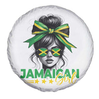 Proud Jamaican Girl Spare Tire Cover Jamaica Messy Bun Retro Vintage Jamaican Flag - Wonder Print Shop