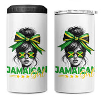 Proud Jamaican Girl 4 in 1 Can Cooler Tumbler Jamaica Messy Bun Retro Vintage Jamaican Flag - Wonder Print Shop