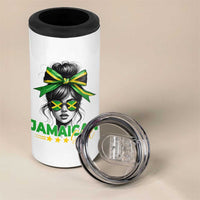 Proud Jamaican Girl 4 in 1 Can Cooler Tumbler Jamaica Messy Bun Retro Vintage Jamaican Flag - Wonder Print Shop
