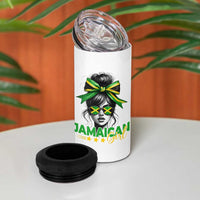 Proud Jamaican Girl 4 in 1 Can Cooler Tumbler Jamaica Messy Bun Retro Vintage Jamaican Flag - Wonder Print Shop