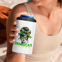 Proud Jamaican Girl 4 in 1 Can Cooler Tumbler Jamaica Messy Bun Retro Vintage Jamaican Flag - Wonder Print Shop