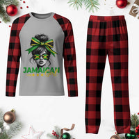 Proud Jamaican Girl Plaid Pajama Set Jamaica Messy Bun Retro Vintage Jamaican Flag - Wonder Print Shop