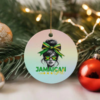 Proud Jamaican Girl Ceramic Ornament Jamaica Messy Bun Retro Vintage Jamaican Flag - Wonder Print Shop